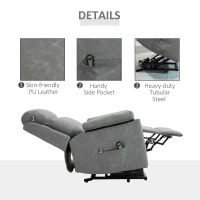 HOMCOM Faux Leather 70° Electric Riser Recliner Chair - Grey(m-7)