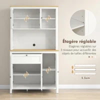 HOMCOM Buffet de cuisine haut 5 portes dont 2 portes vitrées et 1 tiroir, 1 niche centrale - hauteur 180 cm blanc(m-6)