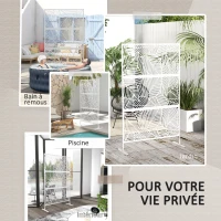 Outsunny Panneau brise vue décoratif paravent extérieur blanc à motif végétal en métal - 122 x 45 x 198 cm, blanc(m-6)