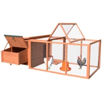 PawHut Pollaio Ovaiole in Legno, Gabbia per Galline con Ampio Spazio Esterno, Casetta con Tetto Apribile e Nido per Cova, 223.5x145x81 cm(m-10)