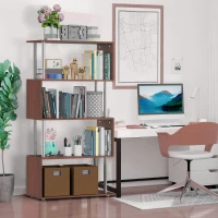 HOMCOM Libreria a 4 Ripiani Design Moderno in Legno e Metallo, Libreria Scaffale per Soggiorno, Studio, Ufficio, 80x30x145cm Noce(m-7)