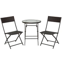 Outsunny Bistroset Balkonset Garnitur Polyrattan 3 tlg. Klappbar Garten Braun(m-1)
