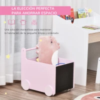 HOMCOM Caja de Almacenamiento de Juguetes Infantil con Ruedas Asa y 2 Pizarras de Escritura Baúl de Almacenaje para Habitación de Niños Guardería Sala de Juegos 47x35x45,5 cm Rosa(m-4)