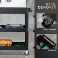 DURHAND Carro de Herramientas con Ruedas 3 Estantes y Asa Lateral para Garaje Mecánico Hogar 83x35,3x76 cm Negro(m-5)