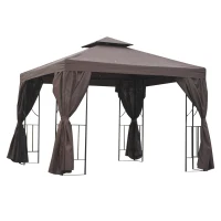 Outsunny 3 x 3 m Garden Gazebo Double Roof Marquee Patio Wedding Party Tent Canopy Shelter with Sidewalls (Brown)(m-1)