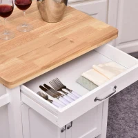HOMCOM Kitchen Storage Trolley Cart Rolling Wheels Shelves Cupboard W/ Drawer And Towel Rail Rubber Wood Worktop White(m-7)
