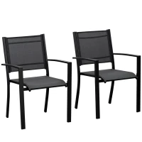Outsunny Set of 2 Outdoor Garden Chairs with Steel Frame Texteline Seats for Dining Patio Balcony Black(m-1)