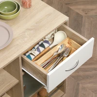 HOMCOM Carrello da Cucina Portavivande con Cassetto, Ripiani e Armadietto in Legno, Acciaio e Vetro, 65x39x80cm(m-7)
