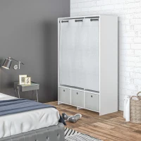 HOMCOM Armoire penderie armoire de rangement avec tringle rideaux 3 tiroirs en tissu amovibles 105 x 48 x 160 cm blanc(m-7)