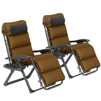 Outsunny Set of Two Reclining Sun Loungers, with Cushion - Brown(m-11)