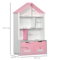 ZONEKIZ Scaffale Portagiochi per Bambini con Ripiani Aperti e Cassetti con Rotelle, Rosa(m-3)
