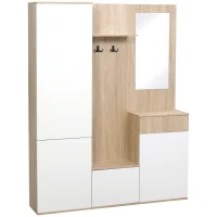 HOMCOM Mobile da Ingresso 4 in 1 in Truciolato con Specchio, Ganci e Ripiani Regolabili Interni, 145x29x184 cm(m-10)