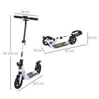 HOMCOM Folding Kick Scooter Hight-Adjustable Urban Scooter w/ Rear Brake, Double Shock Absorption System & 2 Big Wheels, For 14+ Teens Adult, White(m-3)