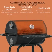 Outsunny Barbecue a Carbone con Coperchio, Termometro, Mensole e Ruote, 68x63x102 cm, Nero(m-4)