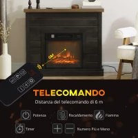 HOMCOM Camino Elettrico 1800W con Effetto Fiamma e Telecomando, in Legno, Metallo e Vetro, 96.5x22x81.7 cm, Grigio Scuro(m-6)