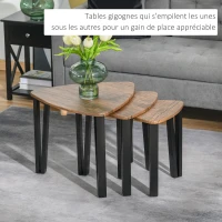 HOMCOM Ensemble de 3 Tables Basses gigognes encastrables Style Industriel piètements métal Noir en épingle Plateaux Aspect Bois de Noyer(m-4)