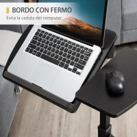 HOMCOM Tavolino Porta PC con Altezza Regolabile e Ruote, Supporto per Computer Portatile Inclinabile 58x34x72-90cm, Metallo e Legno Nero(m-7)