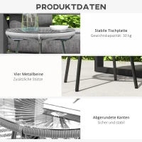 Outsunny Gartentisch Boho-Stil Outdoor Beistelltisch, PE-Rattan, gehärtetes Glas, wetterbeständig, 50 cm x 50 cm x 50 cm, Grau(m-6)