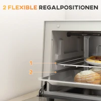 HOMCOM Minibackofen, 9 L Mini-Ofen mit Backblech, Grillrost, mit einstellbarer Temperatur und Garzeit, Edelstahl, Cremeweiß(m-5)