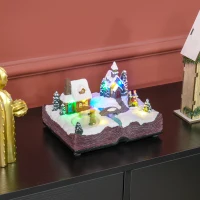 HOMCOM Pueblo Navideño Escena Navideña con Luces y Música Patinadores Giratorios Decoración de Navidad 23x18x15 cm Multicolor(m-7)