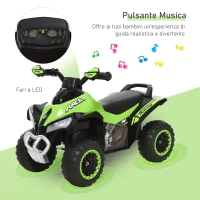 HOMCOM Quad per Bambini 18-36 Mesi a Spinta Manuale con Suoi Integrati, in PP e Metallo, 44x67.5x38 cm, Verde(m-6)