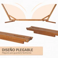 Outsunny Soporte para Hamaca de Madera Plegable Ajustable de 3 Niveles Estructura para Hamaca 217-380 cm de Longitud Carga Máx. 150 kg para Jardín Terraza 388x120x89 cm Teca(m-6)