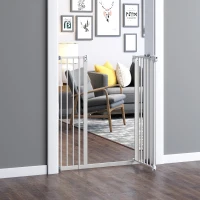 PawHut Barrera de Seguridad para Puertas y Escaleras Barrera para Perros Mascotas con Cierre Automático Extensión 17,5 cm Metal 74-97,5x104,1 cm Blanco(m-2)