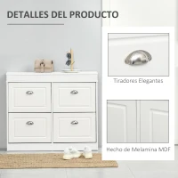 HOMCOM Mueble Zapatero de 4 Puertas Zapatero Estrecho con Estantes Ajustables y Extraíbles Capacidad de 16 Pares para Pasillo Entrada Recibidor 98x24x83 cm Blanco(m-6)