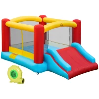 HOMCOM Hüpfburg mit Gebläse Springburg Spielburg Rutsche Spielhaus aufblasbar 420D Oxford-Gewebe Outdoor groß bunt 366 x 274 x 183 cm(m-10)