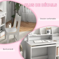 ZONEKIZ Bureau enfant avec chaise ergonomique avec clavier coulissant tiroir niches et étagères ouvertes 90 x 45 x 90 cm blanc(m-7)
