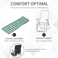 Outsunny Lot de 2 chaises longues bain de soleil, ajustable pliable transat lit de jardin en acier vert + blanc(m-6)