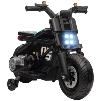 HOMCOM Kids Electric Motorbike with Siren, Horn, Headlights, Music, Training Wheels, for Ages 3-5 Years - Black(m-1)