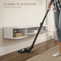 HOMCOM Meuble TV mural banc TV jusqu'à 50 pouces avec compartiments ouverts et armoire à porte rabattable blanc(m-4)