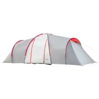Outsunny Four-Man Tunnel Tent, with Two Bedrooms and Living Room - Grey/Red(m-11)