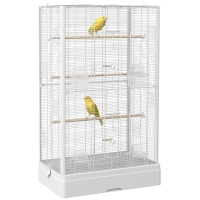 PawHut Jaula para Pájaros 61x36,5x98 cm con 8 Puertas 5 Perchas Bandeja Extraíble y 4 Comederos para Periquitos Pinzones Blanco