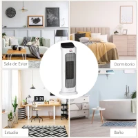 HOMCOM Calefactor Cerámico 1000W/2000W con Mando a Distancia Pantalla LED 3 Modos de Viento Temporizador de 8H Termostato y Oscilación 42° para 25 m² 17,6x13,7x50 cm Blanco(m-9)