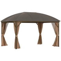 Outsunny Gartenpavillon Partyzelt Faltpavillon Festzelt 4 x Doppel-Seitenteile wasserdicht 2 Laternenhaken Alu + Polyester Braun ca. 4 x 3 x 2,8 m(m-1)