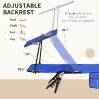 Outsunny Set of Two Folding Sun Loungers, with Adjustable Backs and Sun Canopies - Blue(m-4)