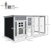 PawHut Gallinero Exterior Madera con Corredor Techo Abatible y Bandeja Extraíble Jaula para Gallinas Animales Pequeños Pollo 160x75x80cm(m-3)