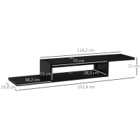 HOMCOM Mueble de TV Mesa Flotante para Televisión hasta 60 Pulgadas en la Pared con 2 Estantes Madera 152,4x29,8x21 cm Negro(m-3)