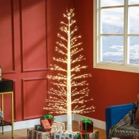 HOMCOM Kunsttanne mit LED-Beleuchtung, 180 cm hoher Weihnachtsbaum, realistische Rinde, Weiß(m-2)
