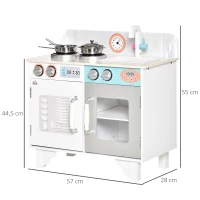 HOMCOM Cocina de Juguete de Madera para Niños de +3 Años Cocinita Infantil con 5 Accesorios Armarios de Almacenaje Estufa Grifo y Fregadero Extraíble 57x28x55 cm Blanco(m-3)