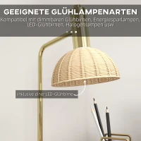HOMCOM Tischlampe mit Rattan-Lampenschirm, Metallrahmen, inkl. LED-Birne, Farbe: Bronze+Rattan(m-6)
