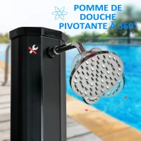 Outsunny Douche solaire extérieure 35L douche de jardin plage piscine solaire avec pommeau et robinet thermomètre intégré eau froide et chaude max. 55°C PVC ABS dim. 17,5l x 14,5l x 216H cm noir(m-6)