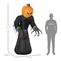 HOMCOM 210 cm Aufblasbar Kürbisgeist, Halloween Horror Deko mit LED Beleuchtung, Halloween-Dekoration, Wasserdichte Luftfigur, Polyester, für Indoor, Outdoor(m-3)
