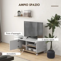 HOMCOM Mobile TV 42" Max con 2 Ripiani Aperti e Anta e Ruote, in Truciolato, 80x45x39.5 cm, Bianco(m-5)