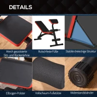 HOMCOM Multifunktion Hantelbank Höhenverstellbar Kraftstation Gewicht bis 120 kg mit 6-stufigem Rückenlängenwinkel Trainingsbank Metall Kunstleder Schwarz+Rot 145 x 52 x 79-105 cm(m-5)
