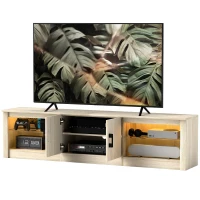 HOMCOM Mueble de TV Moderno Mueble de TV para Salón con Luces LED RGB y Estantes de Vidrio Abiertos 180x35x45 cm Roble(m-10)