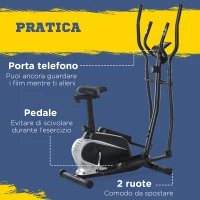 HOMCOM Ellittica da Casa Magnetica con Schermo LCD, 8 Livelli di Resistenza e Sedile Regolabile, 103x62x151cm Nero(m-7)