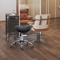 HOMCOM Cosmetic Stool 360° Rotate Height Adjustable Salon Massage Spa Chair Hydraulic Rolling Faux Leather Saddle Stool Mobility, Black(m-2)